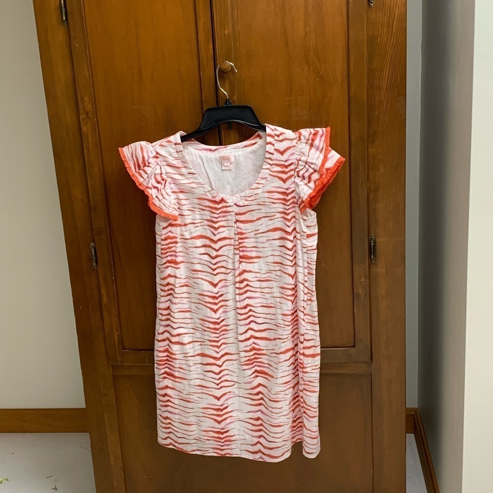 Persifor Anthropologie mini dress fringed cap sleeve light cotton SM L33 16inpit